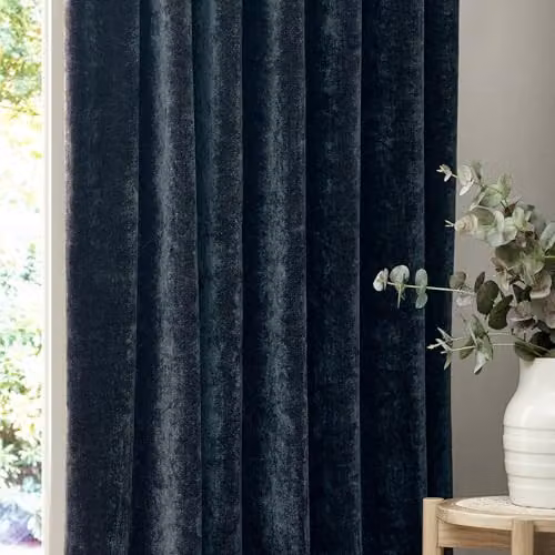 Riva Home Blue Chenille Velvet Pencil Pleat Curtains, W/H: 117 x 183 cm – 3