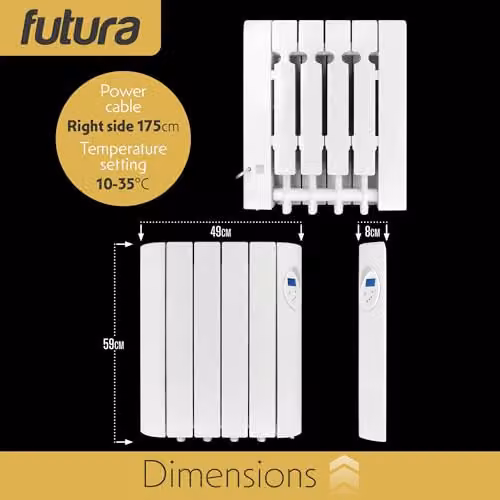 Futura 600W White Wall Mounted Oil Filled Radiator with 24/7 Timer and Frost Protection – 5