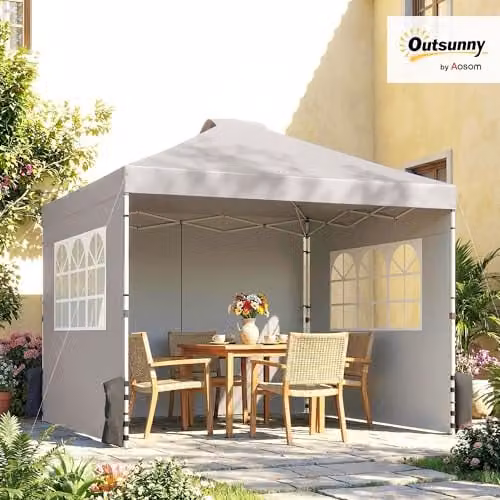 Outsunny Grey Pop Up Gazebo with 3 Sidewalls and UPF 50+ Protection, W: 300 cm, D: 300 cm, H: 285 cm – 2