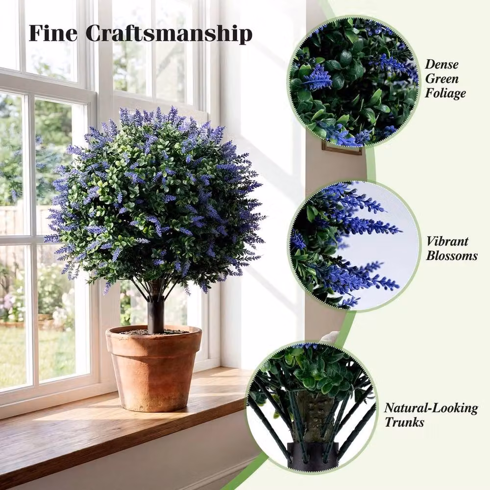 Havendro 2-Pack Artificial Lavender and Boxwood Topiary Ball Shrubs, Green, Diameter: 70 cm – 3