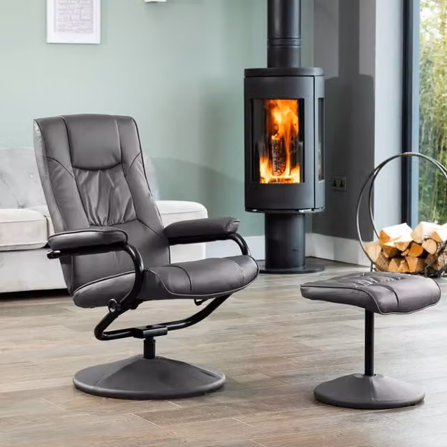 Artemis Home Gibson Grey Synthetic Leather Swivel Push-Back Recliner with Matching Footstool