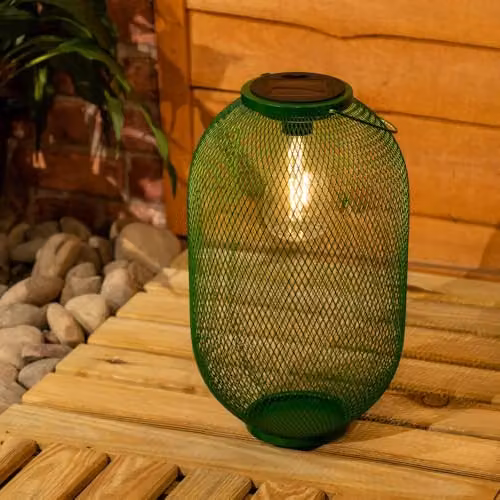 ValueLights Metal Mesh Dark Green Solar Powered Outdoor Garden Lantern Light with Warm White LED – 3