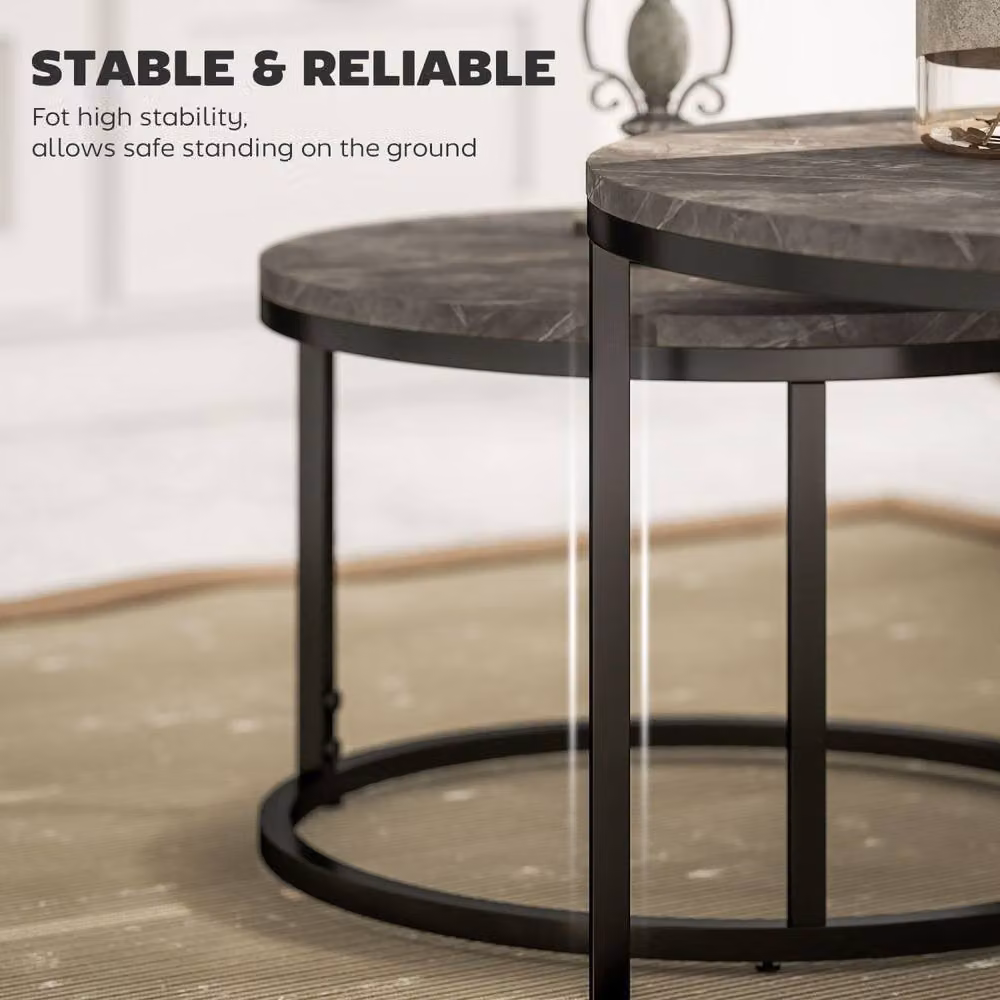 Wyld Haus Reniso Set of 2 Round Nesting Coffee Tables with Dark Grey Marble Effect Tops – 6