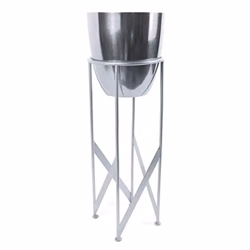 Leaf Silver Metal Planter with Matching Freestanding Stand, Height: 55 cm