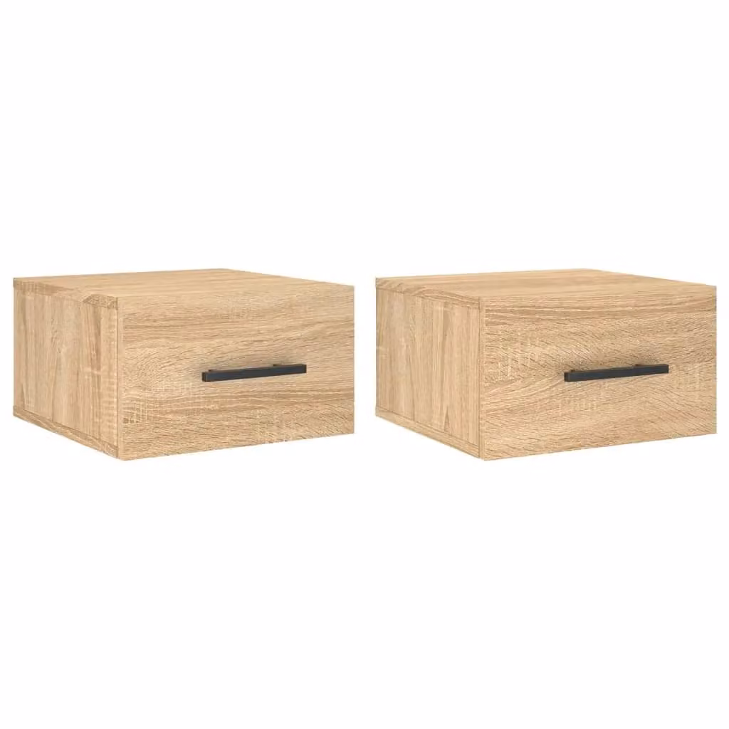 Berkfield Home Wall-mounted Bedside Cabinets, 2 Pack, Sonoma Oak, Brown, W/D/H: 35 x 35 x 20 cm