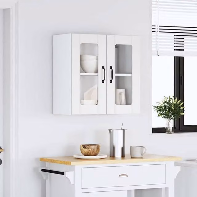 Berkfield Home Lucca White Kitchen Wall Cabinet with Glass Doors and Internal Shelves W/D/H: 60 x 31 x 25 cm