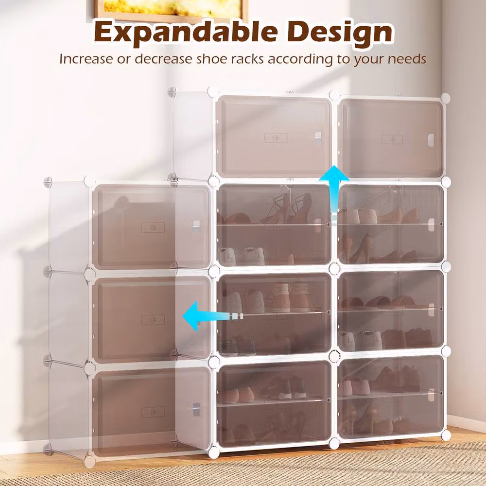 Gymax 6-Tier White Plastic Shoe Cabinet with Hinged Doors and Removable Shelves for 24 Pairs – 3