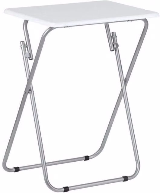 MantraRaj White Wooden Folding Side Table with Silver X-Frame, W: 38.0 cm, D: 48.0 cm, H: 66.0 cm