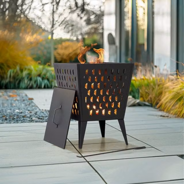 Sunjoy Steel Outdoor Fire Pit and Fire Bowl with Poker in Black