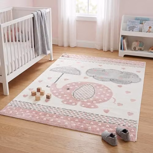Bravich Pink Eli & Hearts Kids Rug, W: 160 cm, L: 230 cm, Soft Anti-Allergic Polypropylene Play Mat for Bedrooms and Nurseries – 2