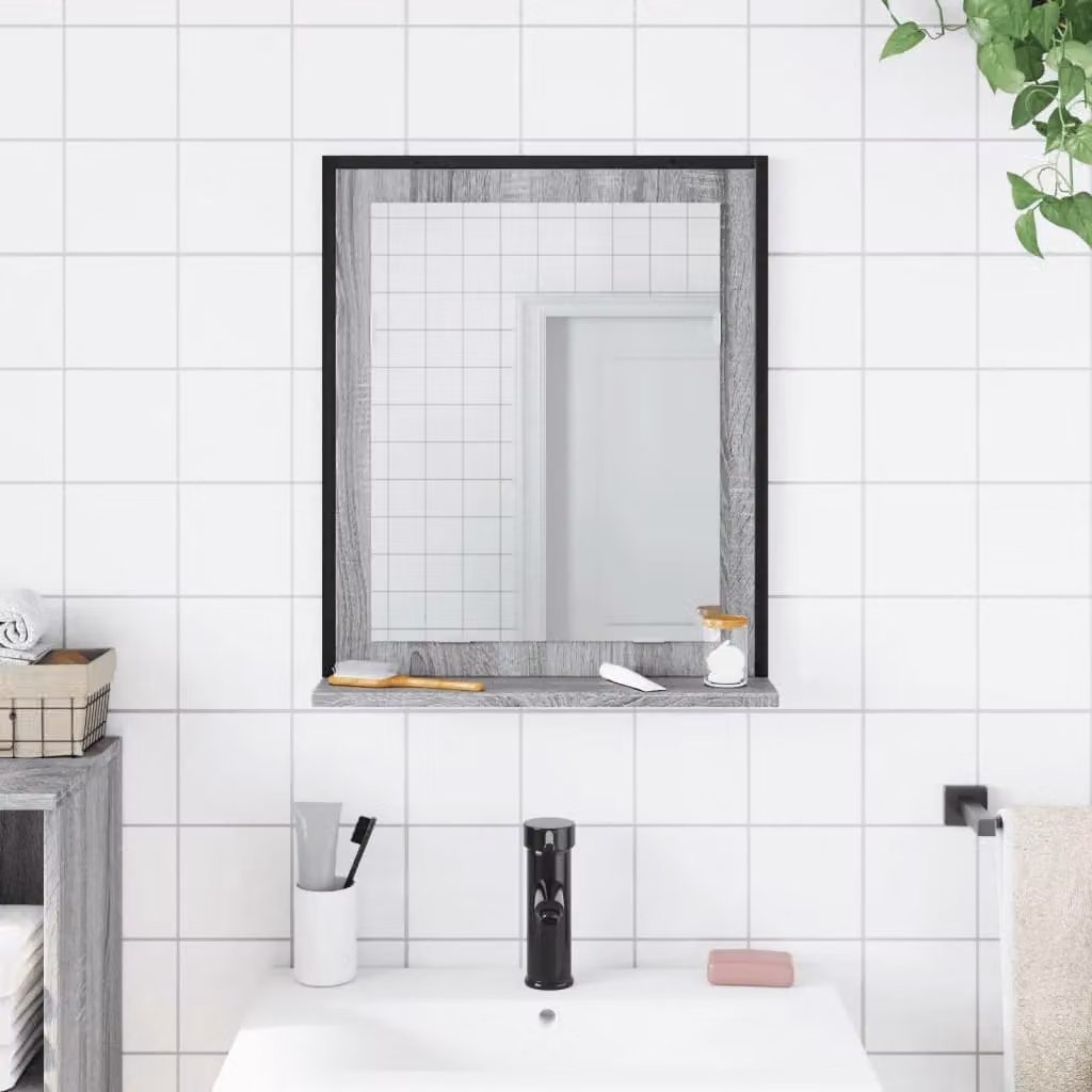 Berkfield Home Bathroom Mirror with Shelf in Grey Sonoma, W/D/H: 50 x 12 x 60 cm – 2