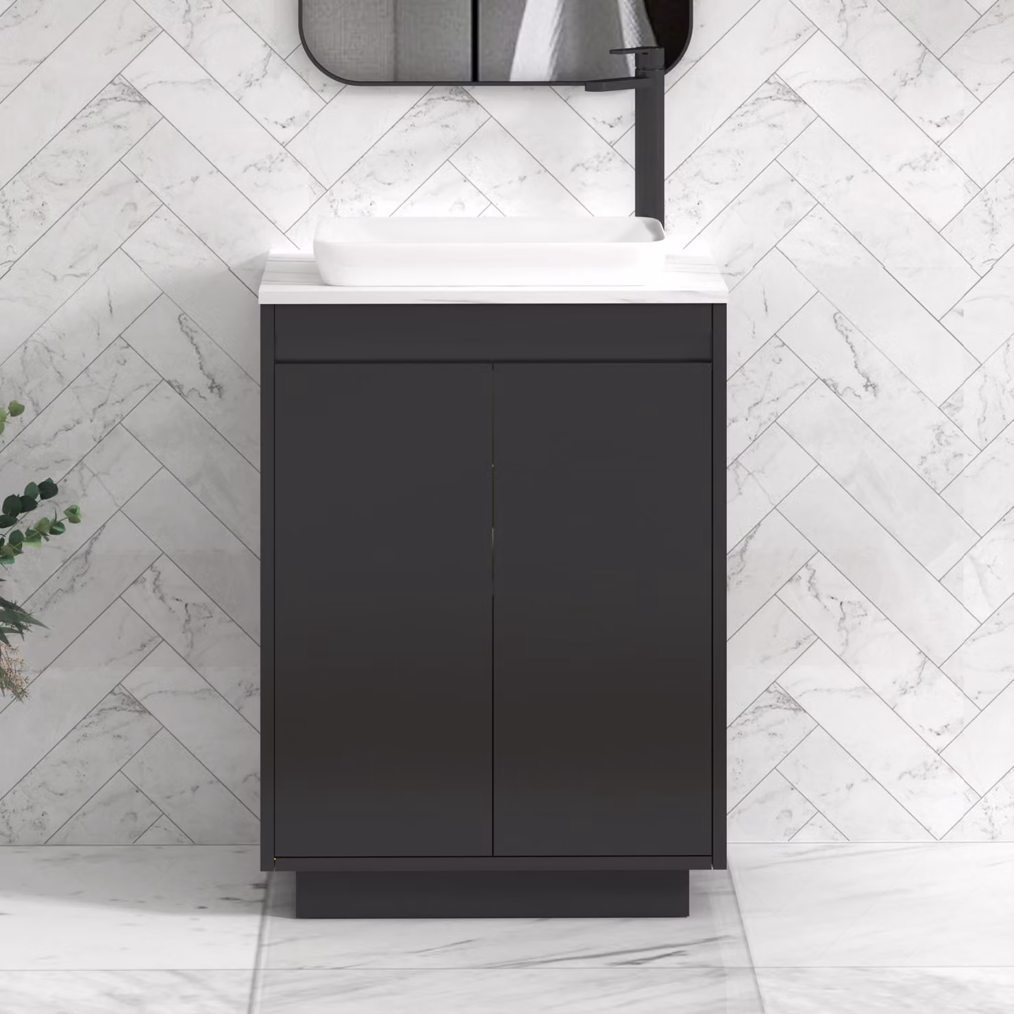 Royal Bathrooms Orion 800mm Matt Obsidian Black Floor Standing 2 Door Vanity Unit with Qubix Basin and Black Accent Trim