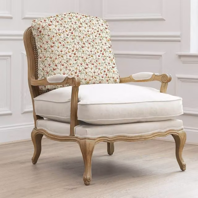 Voyage Maison Fresia Printed Florence Chair in Light Oak with Floral Fabric and Armrests