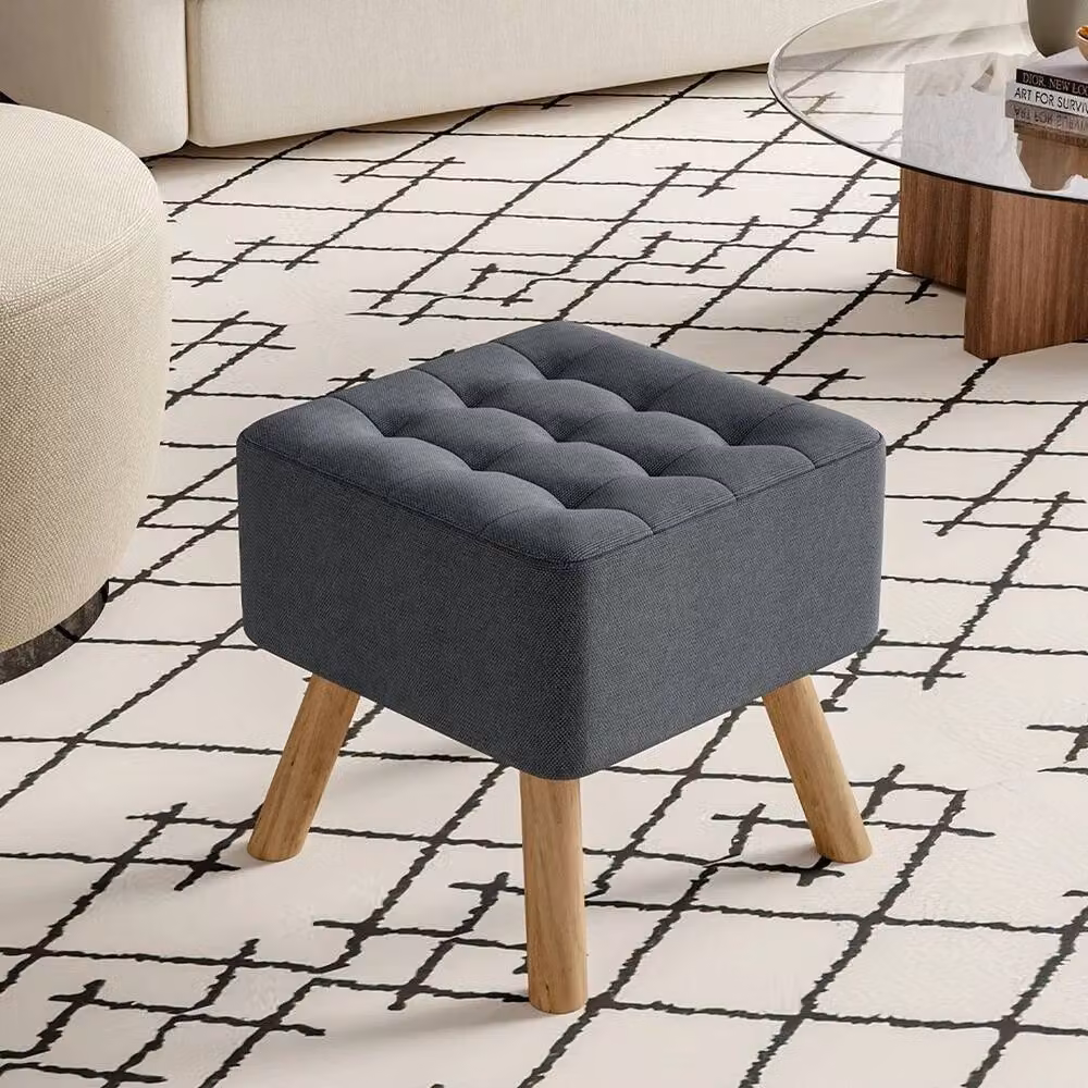 KORVIXA Grey Fabric Square Ottoman Footstool – 3