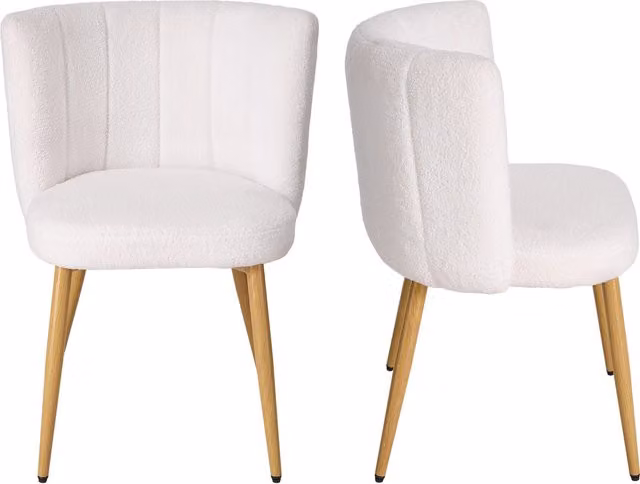 Livingandhome Set of 2 White Bouclé Upholstered Dining Chairs
