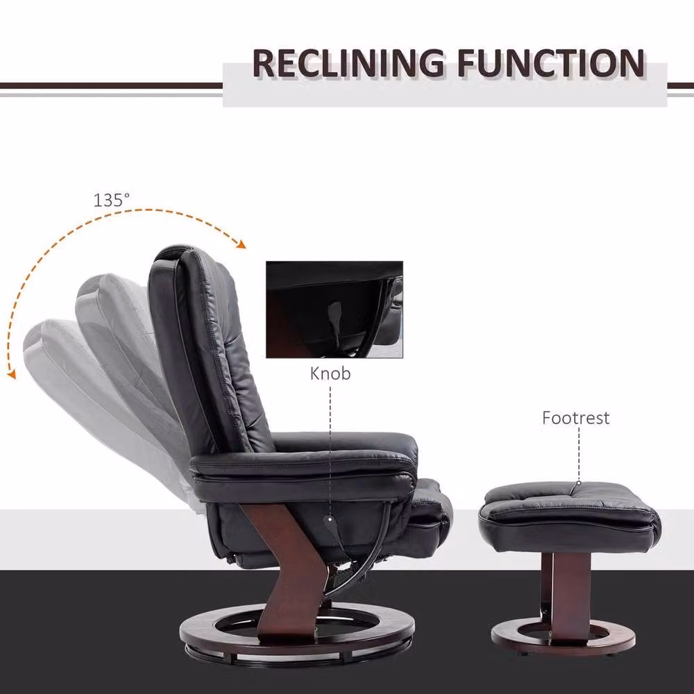 FORGEVIO Manual Recliner and Footrest Set in Black PU Leather – 3