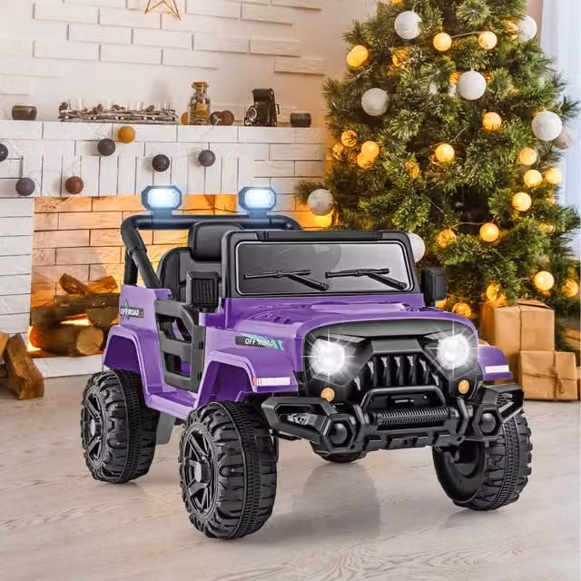 Costway Kids Electric Ride On Toy Car in Purple with Light and Sound and Rechargeable Battery