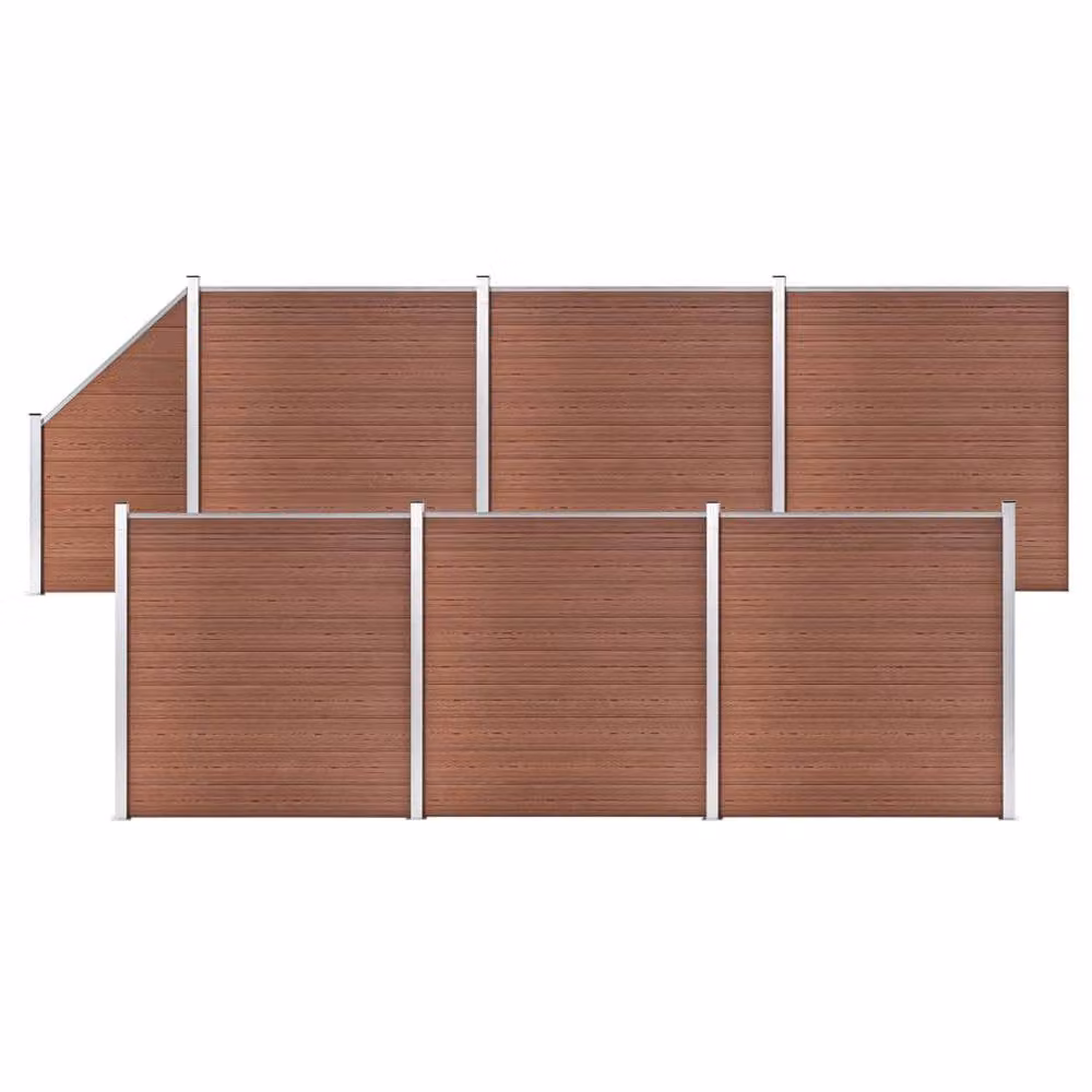 Berkfield Home WPC Fence Set in Brown, consisting of 6 Square and 1 Slanted Board, W: 1138 cm, H: 186 cm – 1