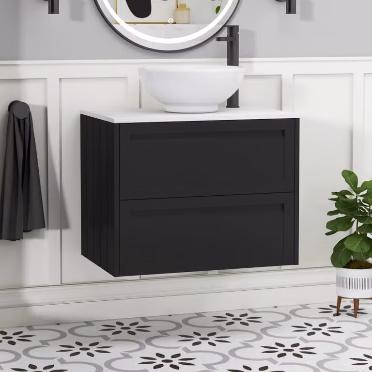 Royal Bathrooms Elmore 700mm Wall Hung Vanity Unit with 2 Drawers and Breeze Basin in Matt Nocturne Black
