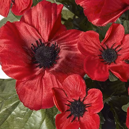HOMESCAPES Artificial Red Poppy Flower Arrangement in Grave Pot, Height: 25 cm – 4