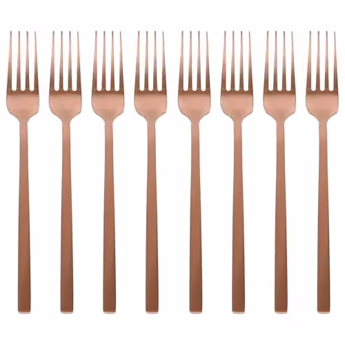 Argon Tableware Copper Coated Stainless Steel Dinner Forks, Pack of 8 – 1