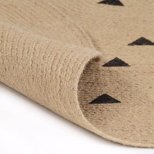 Berkfield Home Handmade Round Jute Rug with Geometric Triangle Print in Natural Sand, Diameter: 100 cm