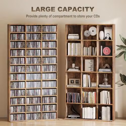 HOMCOM Tall CD and DVD Storage Unit in Rustic Brown, W: 102 cm, H: 195 cm – 4