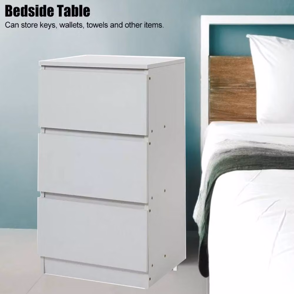 Ventryn Modern Bedside Table with Drawers in White Matt MDF – 4