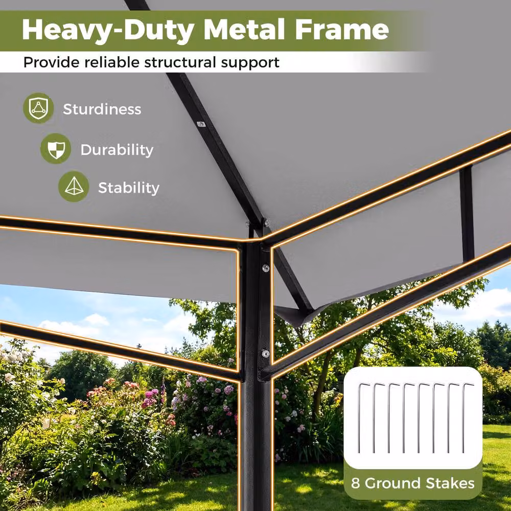 Costway Grey Metal Frame Outdoor Patio Gazebo Canopy Tent W/D/H: 330 x 330 x 284 cm – 6
