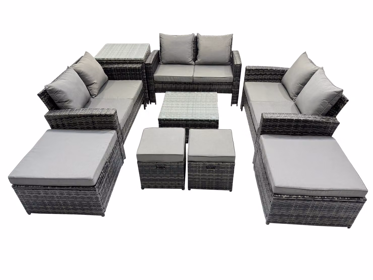 Fimous Lounge Double Seat Sofa, Coffee Table, Side Table and 4 Stool Set in Dark Grey – 2