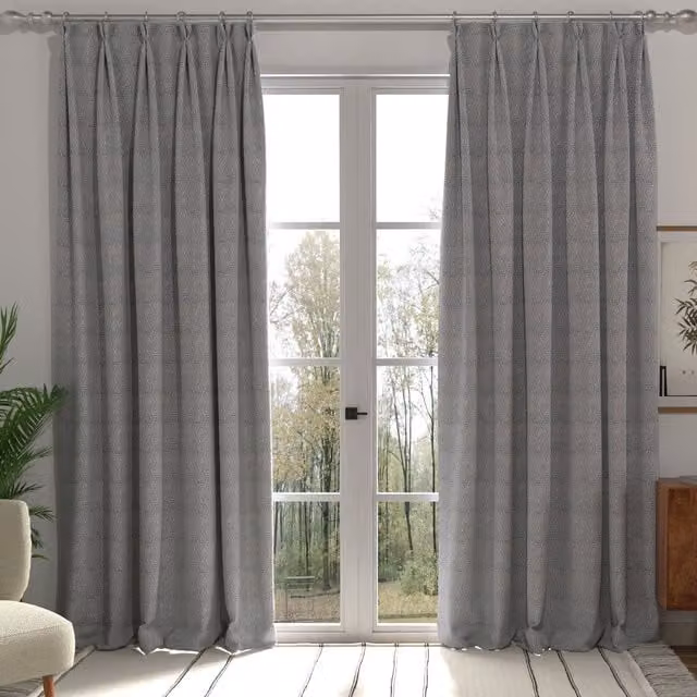 Terrys Manhattan Made to Measure Blackout Fabric Panel Curtain in Blue and Grey Graphic Design