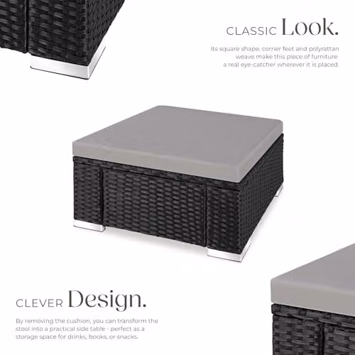 tectake Bitonto Rattan Footstool in Black and Grey – 4