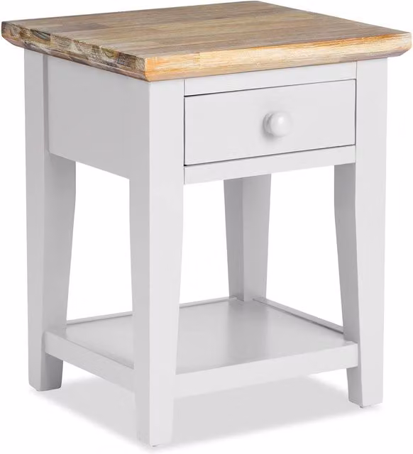 Statement Furniture Florence Side Table with Drawer in White Acacia Wood