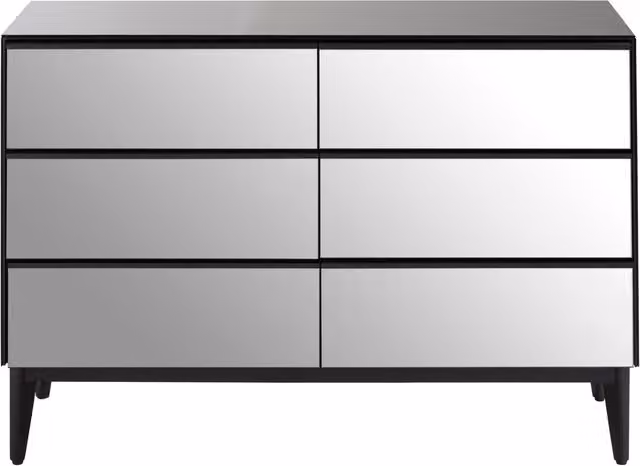 Orsina Modern 6 Drawer Chest in Black and Grey with Glass and Metal Details