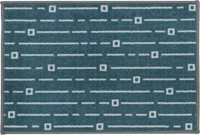 JVL Savio Machine Washable Checked Door Mat, Petrol and Grey, W/D: 40 x 60 cm