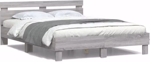 Berkfield Home Modern Bed Frame with LED Under-Bed Lighting and USB Charging Port, Grey, W: 140 cm, D: 200 cm – 1