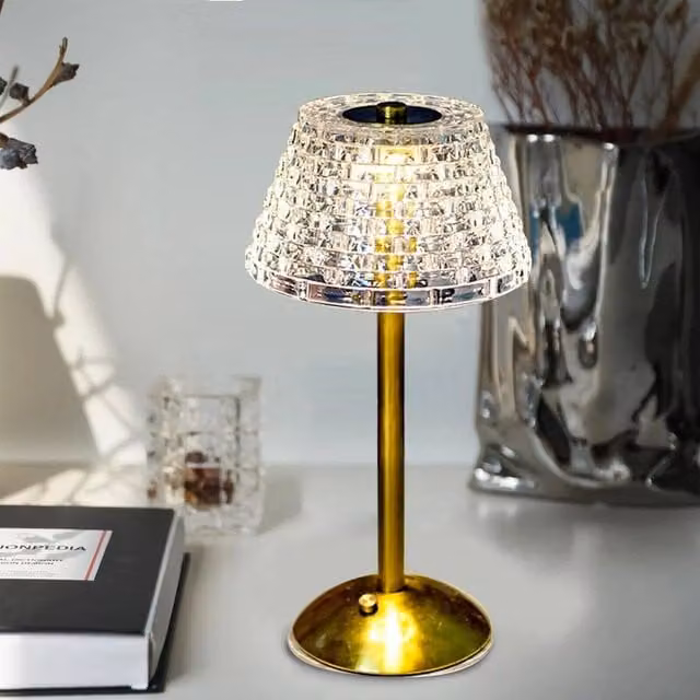 EONLION Rechargeable LED Table Lamp in Gold with Crystal and Metal Design, Dimmable Touch Control