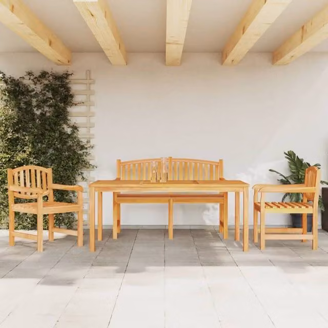 Berkfield Home 4 Piece Solid Teak Wood Garden Dining Set in Brown – 1