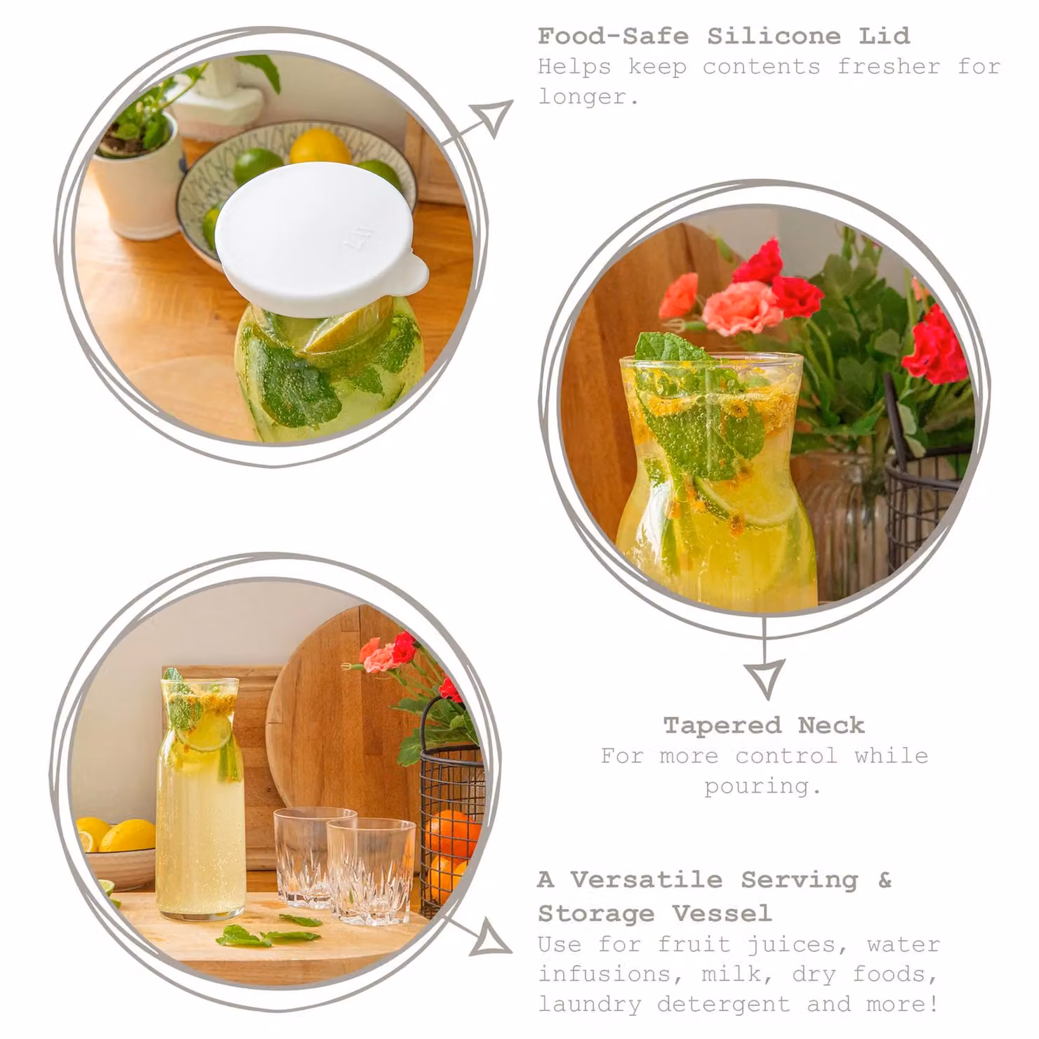 LAV Fonte Glass Carafe with Grey Lid, Transparent, 700ml – 2