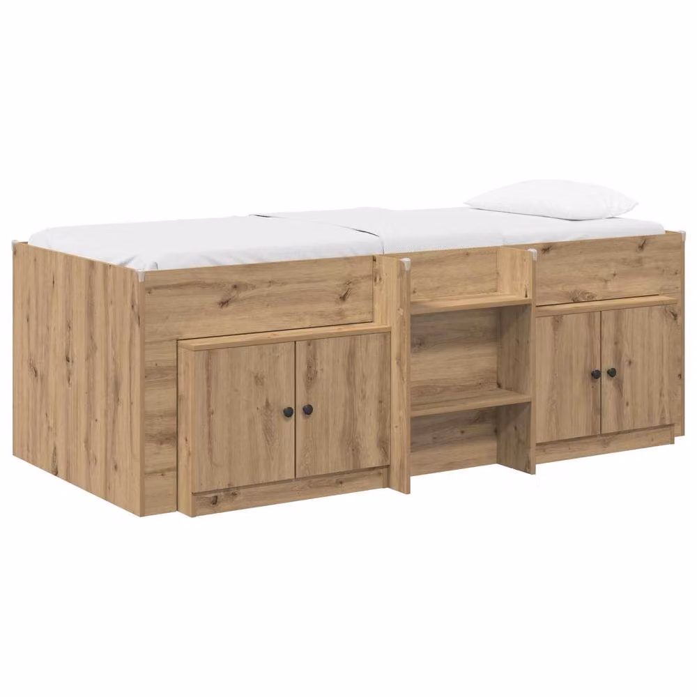 Berkfield Home Loft Bed Frame with Cabinet and Side Compartments in Artisan Oak Brown Engineered Wood – 2