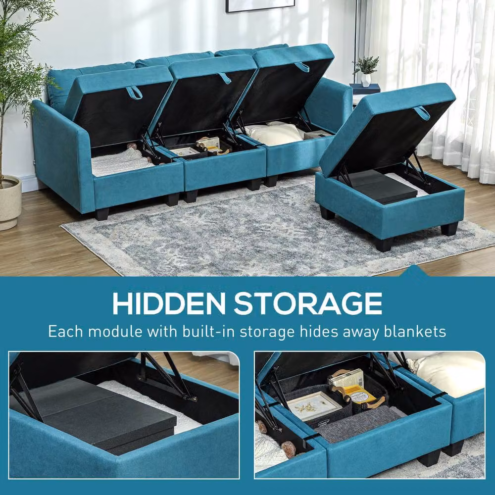 ERGOVEXA L-Shape Modular Sofa in Blue with Storage and Reversible Fabric Upholstery, W/D/H: 213.0 x 158.0 x 85.0 cm – 5