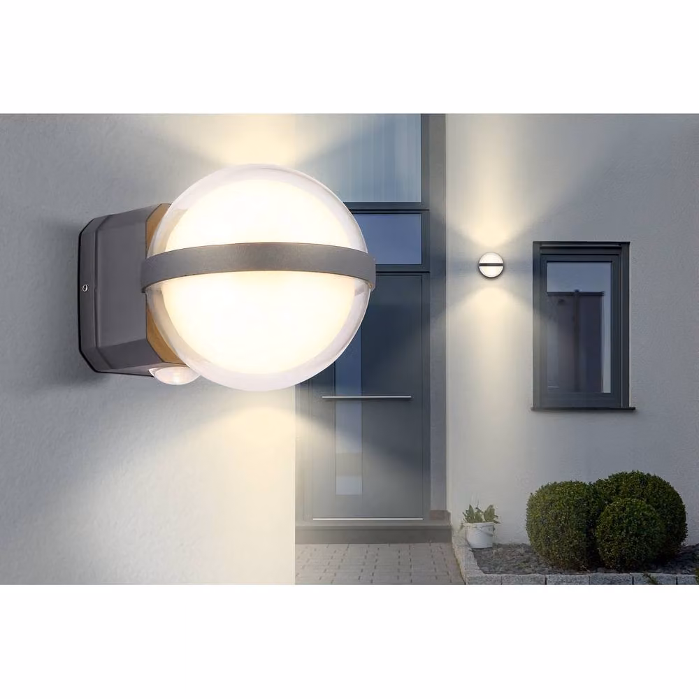 Netlighting Illi Globo Outdoor LED Wall Lamp Anthracite with Warm White Light and Transparent Sphere, IP54 – 6
