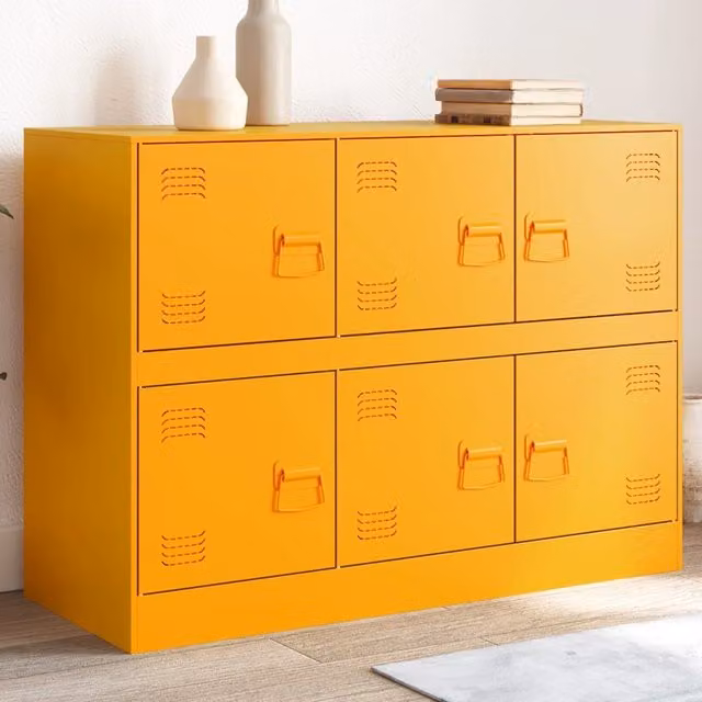 Berkfield Home Mustard Yellow Industrial Metal Sideboard W/D/H: 99 x 39 x 73 cm – 1