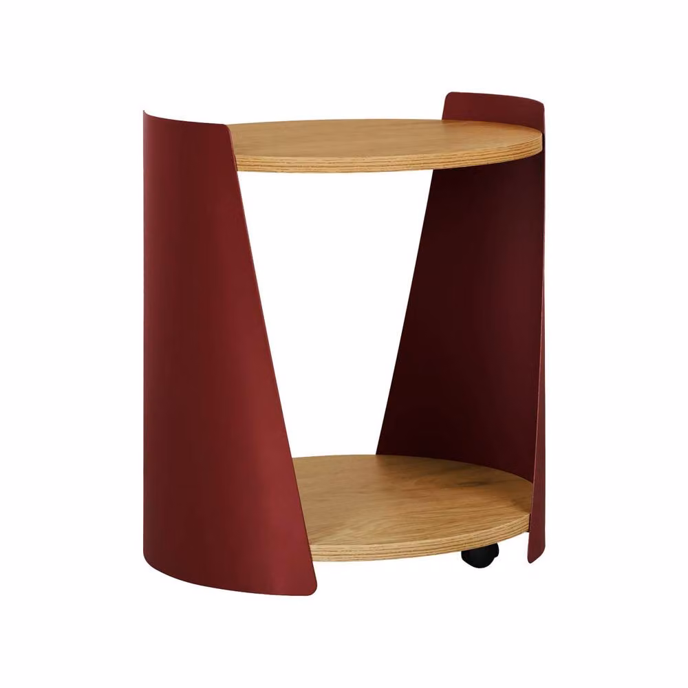 sweeek Curved Red Metal and Wood Side Table with Castors – 2