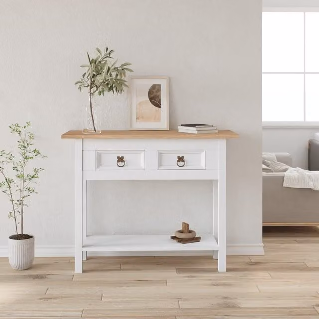 Berkfield Home Corona Mexican Pine Console Table, White, W: 90 cm, D: 34.5 cm, H: 73 cm