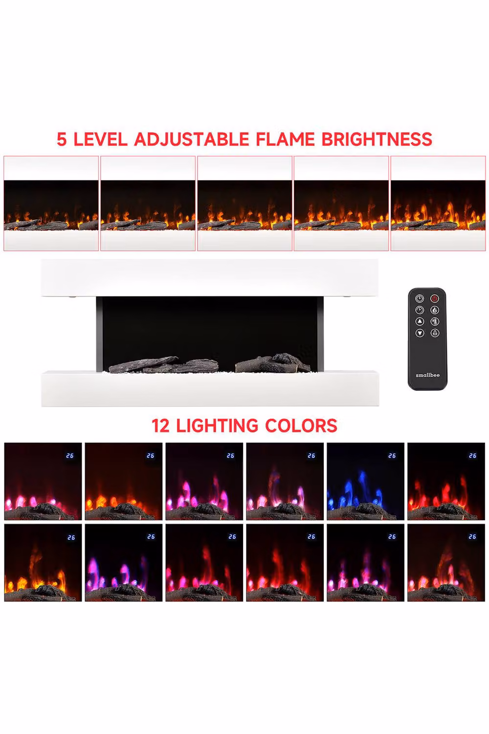 Living and Home 52 Inch Smart Wall-Mounted Electric Fireplace with Remote Control, White – 3