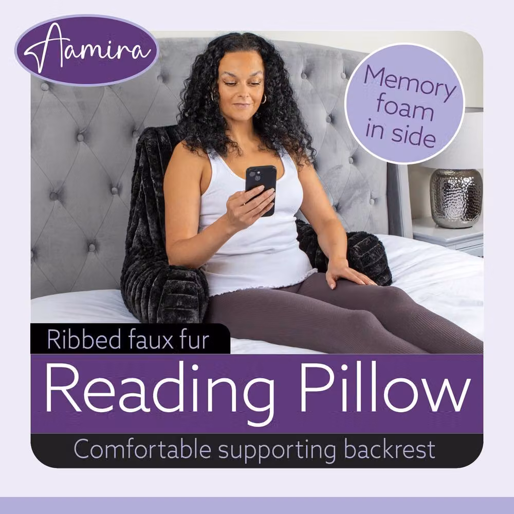 Aamira Black Faux Fur Ribbed Memory Foam Wedge Reading Pillow Support Cushion – 2
