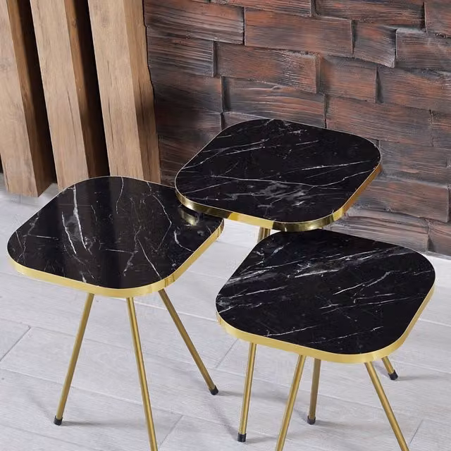 Woohoo Furniture Set of 4 Square Nested Tables in Black Glossy MDF and Metal
