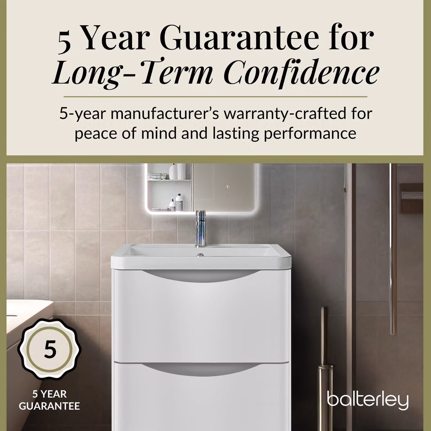 Balterley 2 Drawer Bathroom Floor Vanity with Polymarble Basin, Satin White, W: 80 cm – 2
