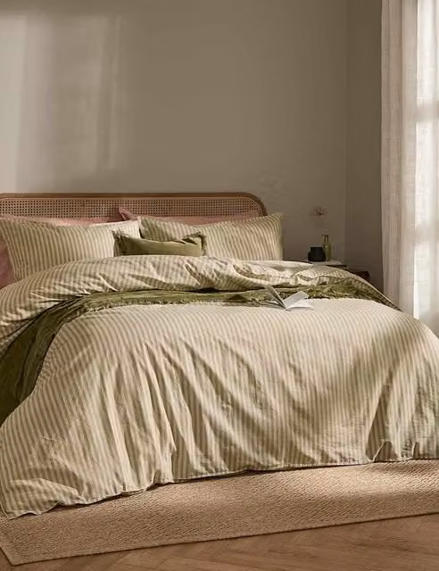 YARD Marlow Striped Pure Cotton Duvet Cover in Green Mix